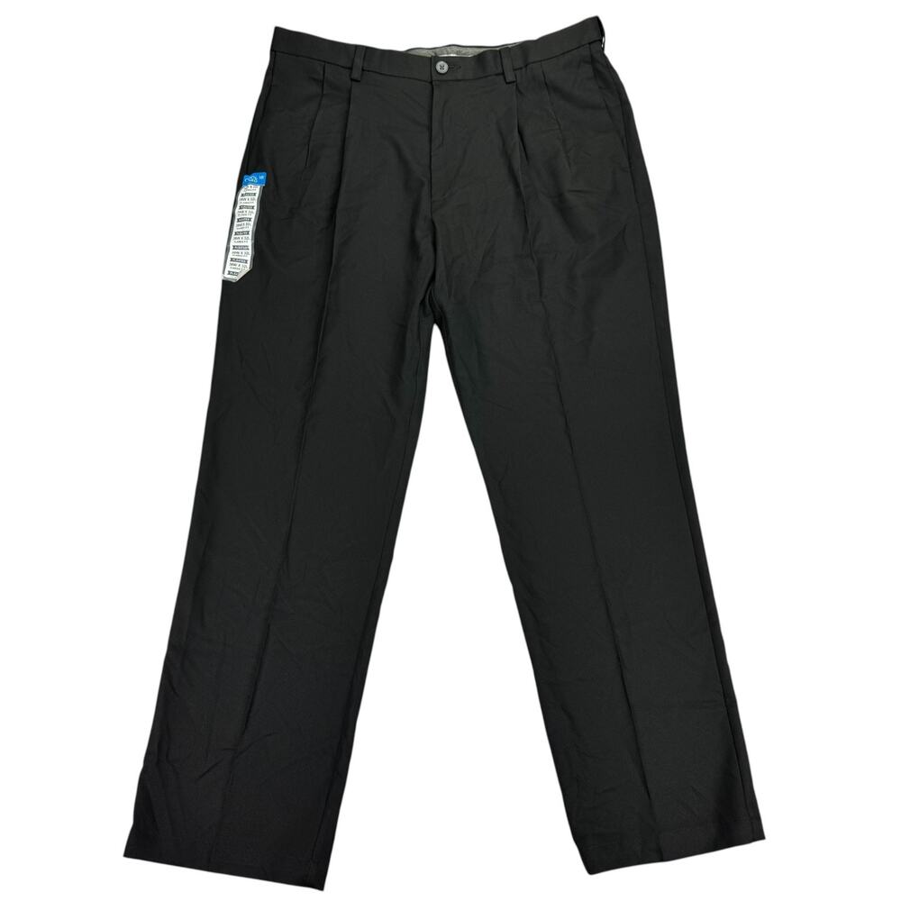 Haggar Mens Cool 18 Pro Classic Fit Pleated Stretch Dress Pants Black 38x32